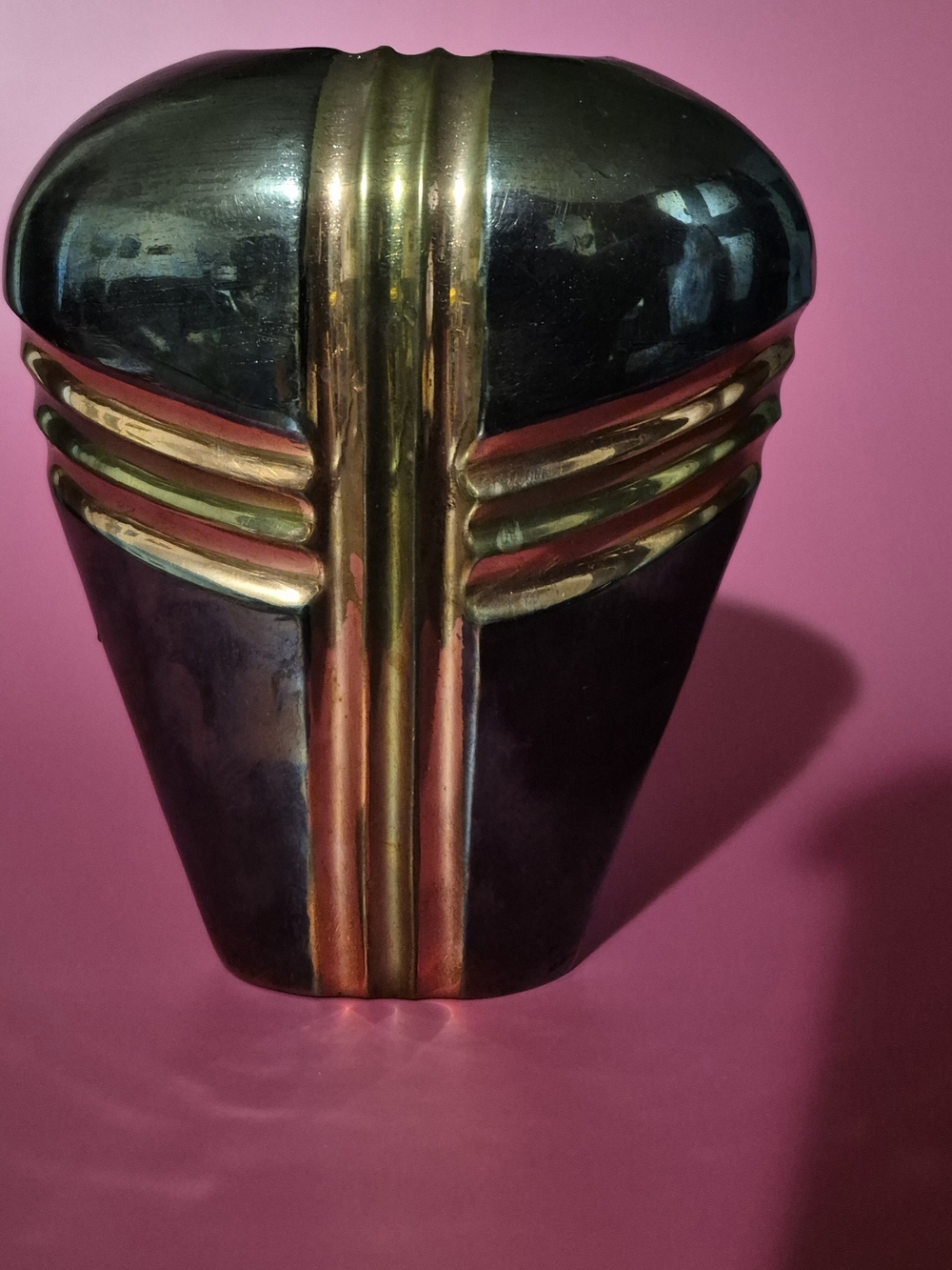 MCM Black Ceramic Vase with Gold Accents